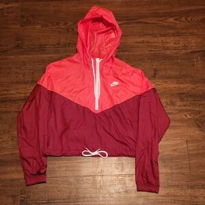 Women Nike Pink and Burgundy Crop Windbreaker Jacket